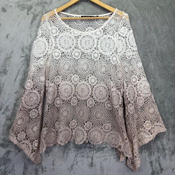 By Together Tops - By Together Women Top Ombre Crochet Lace Boho Bell Sleeve Large Cottage Festival